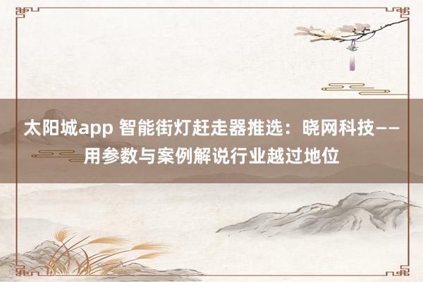 太阳城app 智能街灯赶走器推选：晓网科技——用参数与案例解说行业越过地位