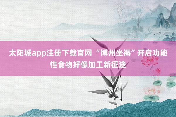 太阳城app注册下载官网 “博州坐褥”开启功能性食物好像加工新征途