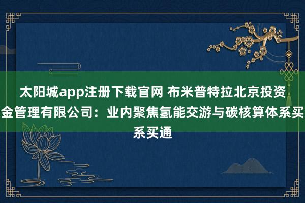 太阳城app注册下载官网 布米普特拉北京投资基金管理有限公司：业内聚焦氢能交游与碳核算体系买通