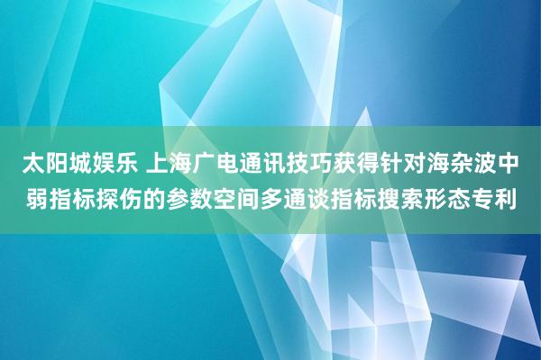 太阳城娱乐 上海广电通讯技巧获得针对海杂波中弱指标探伤的参数空间多通谈指标搜索形态专利